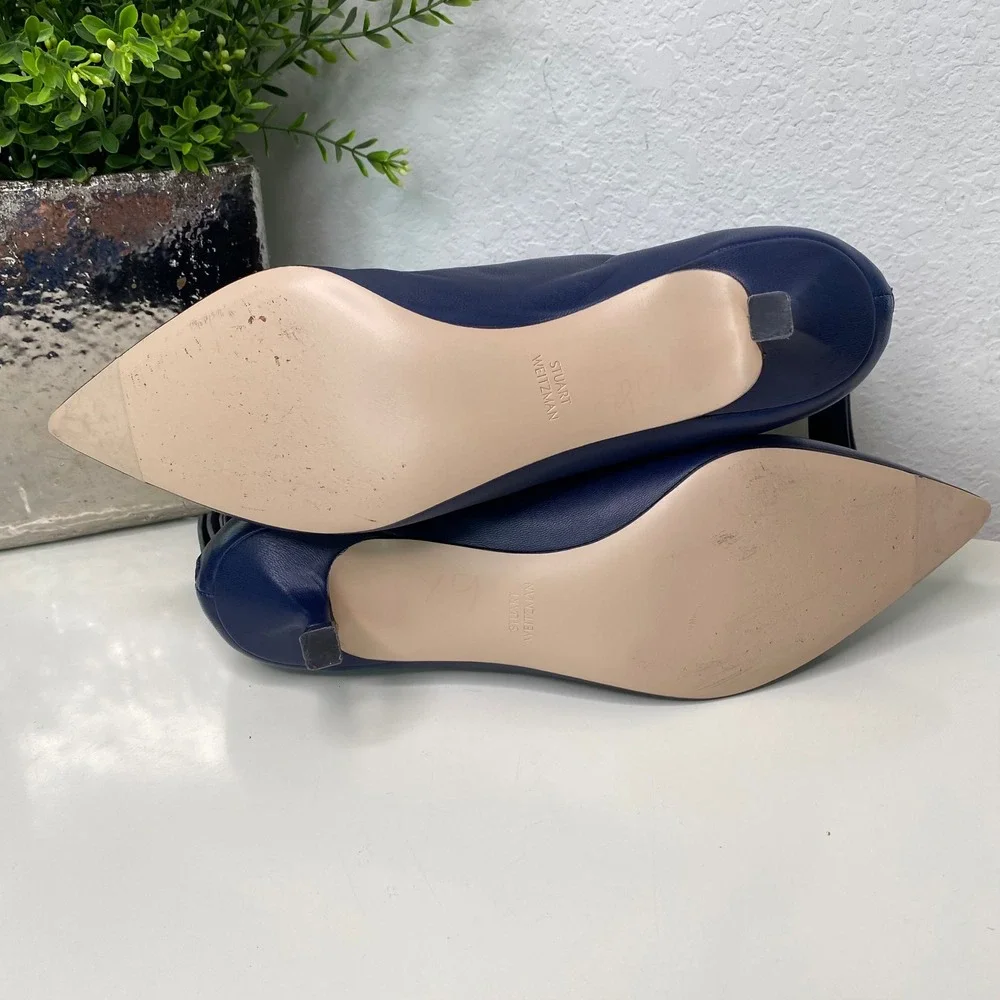Stuart Weitzman Booties Royal Blue Leather Pointed Toe Kitten Heel Ankle Boots 9